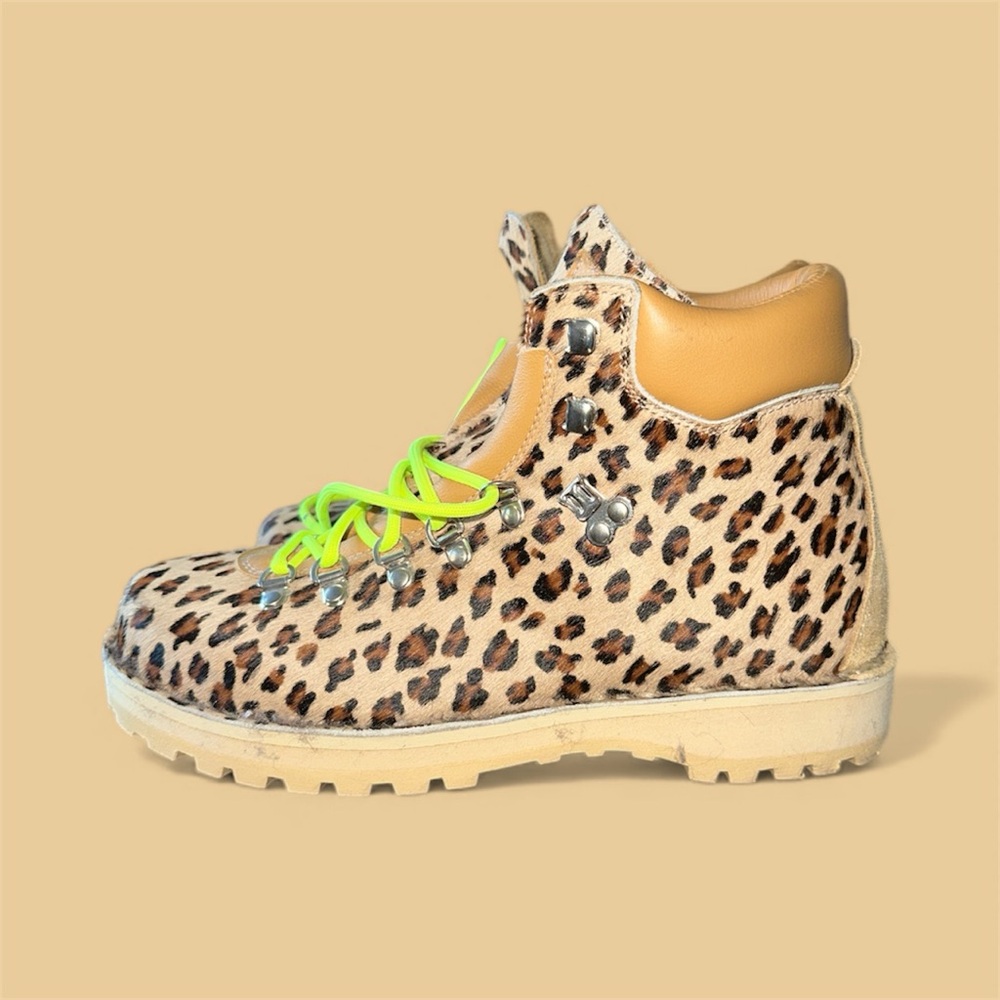 Leopard Print Lace Up Boots with Neon Accents